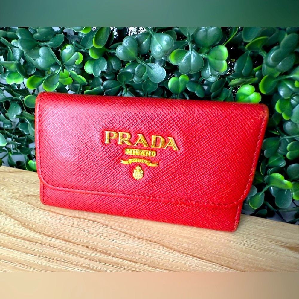 Prada Saffiano Leather Red Key Holder Wallet